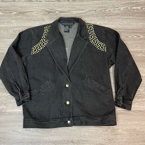 I.B. Diffusion Black Jean Denim Studded jacket - Picture 4 of 8